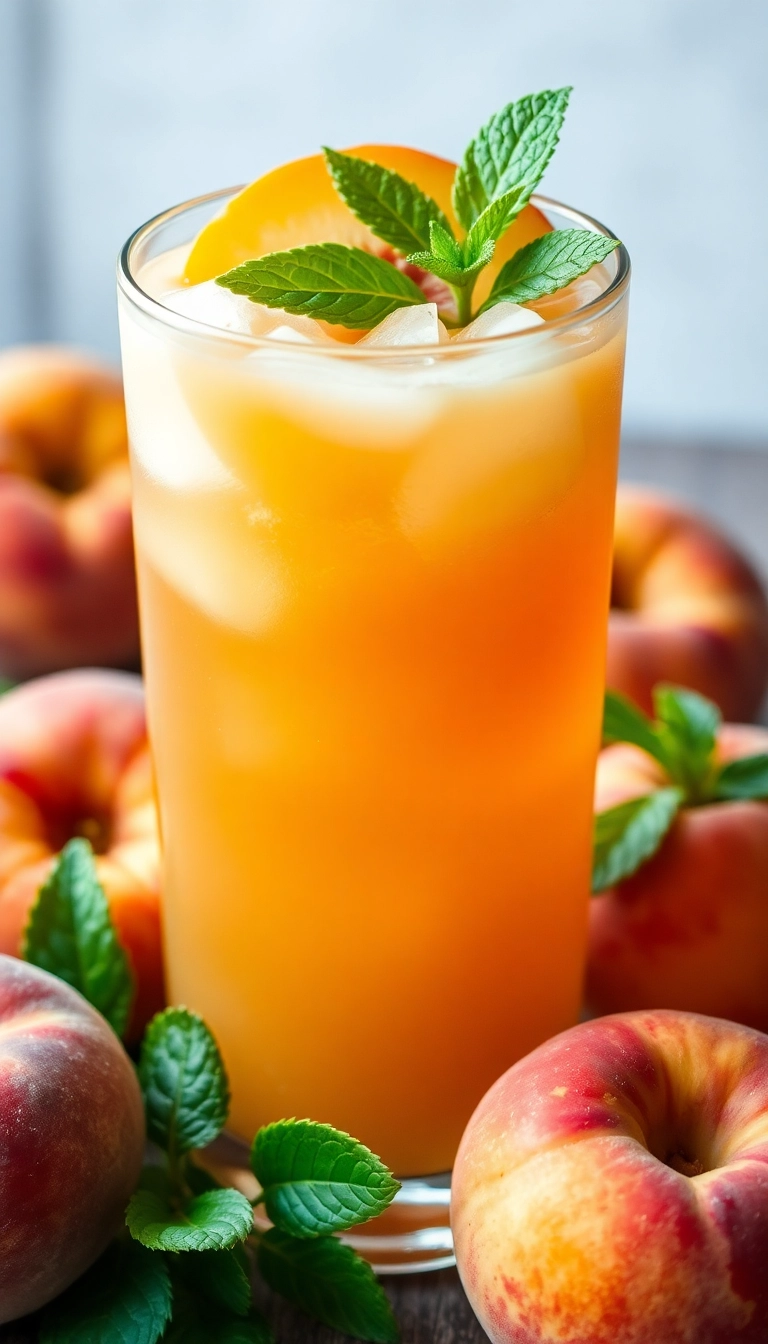 24 Yummy Top Mocktails Ideas That Will Make You Forget About Cocktails! - 12. Peach Iced Tea Mocktail