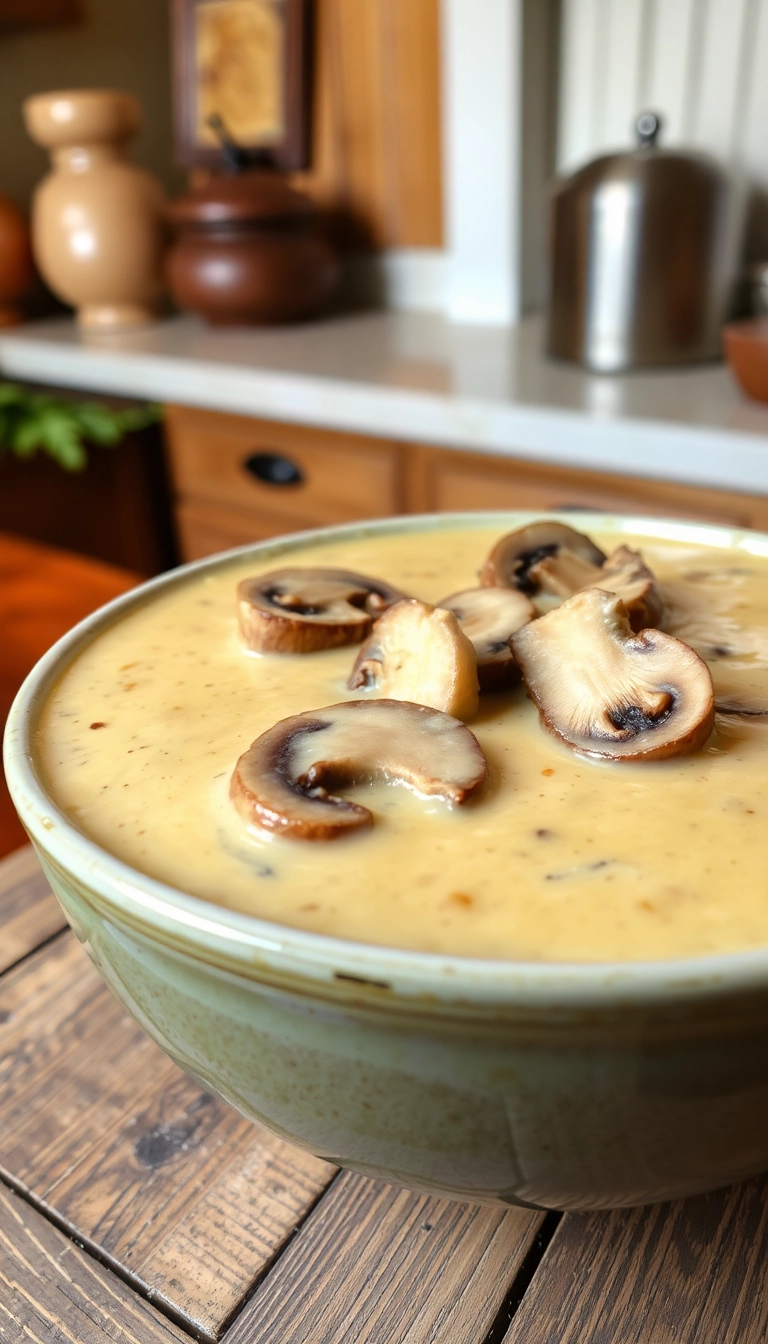 35 Cheeseburger Soup Crockpot Ideas That Will Make Dinner a Breeze! - Creamy Mushroom Cheeseburger Soup