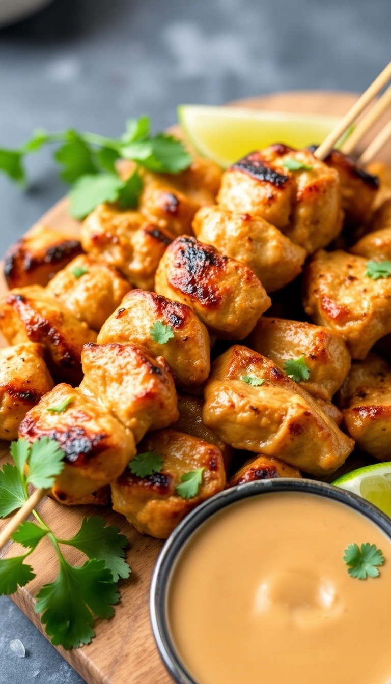 The Ultimate List of 28 Easy & Quick Finger Foods to Impress at Any Party! - Chicken Satay Skewers